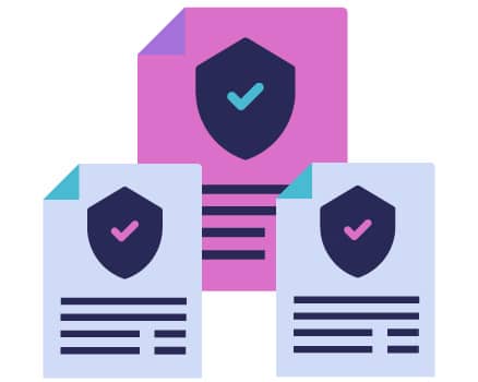 Icon of three documents with security badges on them