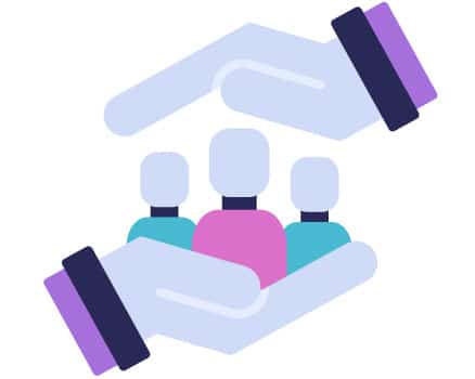 Icon of two hands with space between them and three people in the palm of the bottom hand
