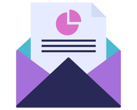 Pictogram of envelope with a piece of paper that has a pie chart on it