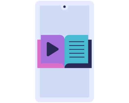 pictogram of a mobile phone with a book on top of it