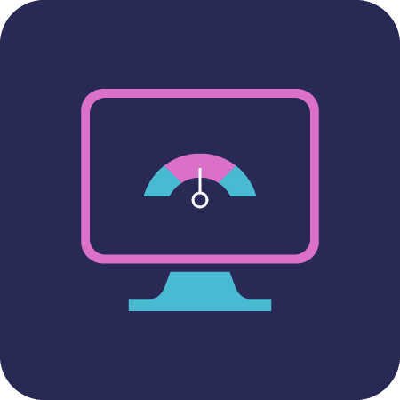 Icon of a computer with a gauge on a dark purple background