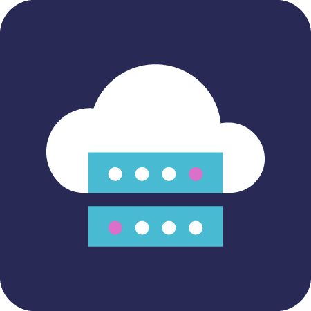 Icon of cloud with data centers on a dark purple background