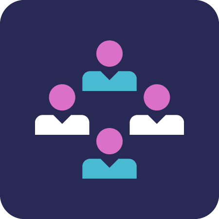 Icon of a group of four abstract people on a dark background