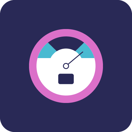 Icon of a gauge pointing to the right on a dark purple background