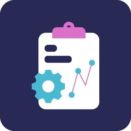 Icon of reporting with line graph going up on dark purple background