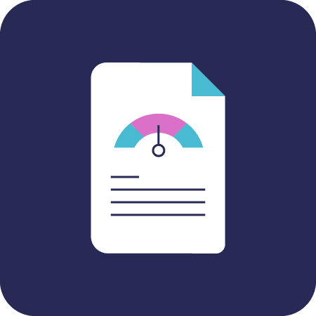 Icon of a piece of paper with a gauge on it on a dark purple background