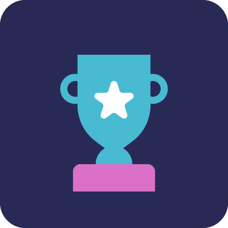 Icon with a trophy that has a start on it on a dark purple background
