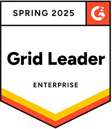 G2 Spring 2025 badge showing 'Grid Leader Enterprise' in bold black text on a white background.