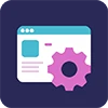 A web browser window with a gear icon, symbolizing integration.