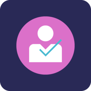 Icon of an abstract person with a checkmark over them on a dark purple background