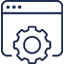 An icon of an application window with a gear in the front and center