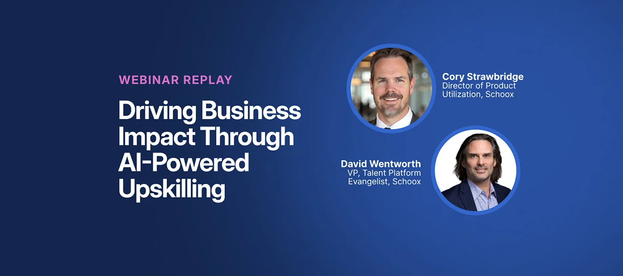 Webinar replay on AI-Powered Upskilling with two speakers' images and names.