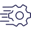 An icon of a gear with lines coming out of the left side