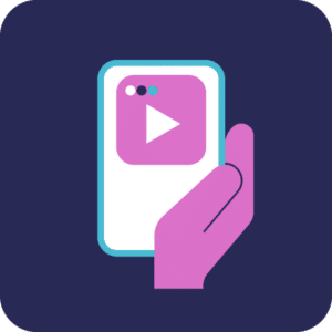 icon of a hand holding a phone with a play button on it