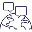 Icon of the earth with two chat bubbles appearing over it