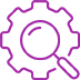 An icon of a gear with a magnifying glass in the middle
