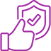 An icon of a shield with a checkmark in the middle. A hand with a thumbs up is in front of it.