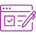 An icon of an application window with a checkbox inside of it and a pen hovering over it.