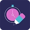 A pink stopwatch and pencil on a dark blue background, indicating time management.