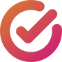 A check mark inside of a circle with a smooth gradient background transitioning from orange to red