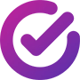 A check mark inside of a circle with a smooth gradient background transitioning from light purple to dark purple.