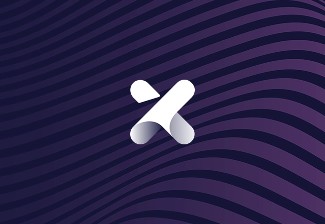 A stylized white logo on a dark purple wavy background.