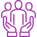 An icon of three people standing behind a pair of open raised hands