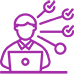 An icon of a person sitting in front of a computer. Four lines appear out of their head leading to circles. Three of those circles have check marks.