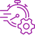 An icon of a stopwatch with lines coming out of the side of it and a gear in front of it