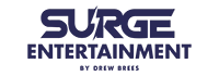 Surge Entertainment logo in bold, dark blue text with a modern design.